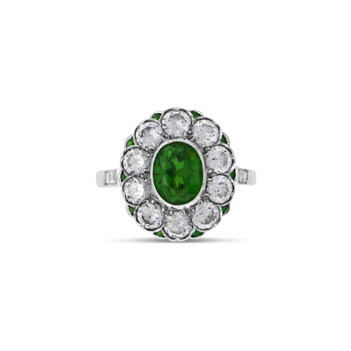 Demantoid Garnet & Diamond Estate Ring