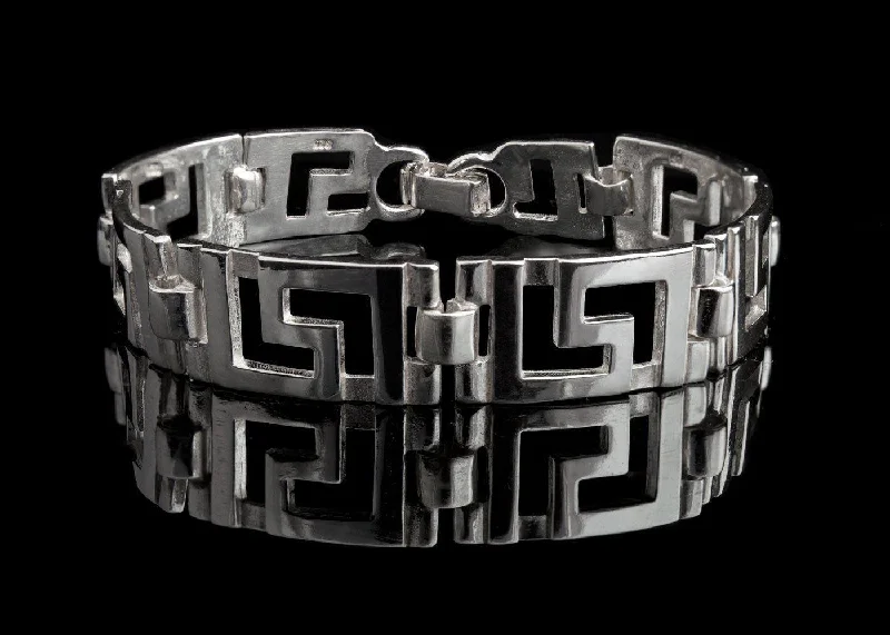 Greek Key Meander Bracelet in Sterling Silver (B-61)