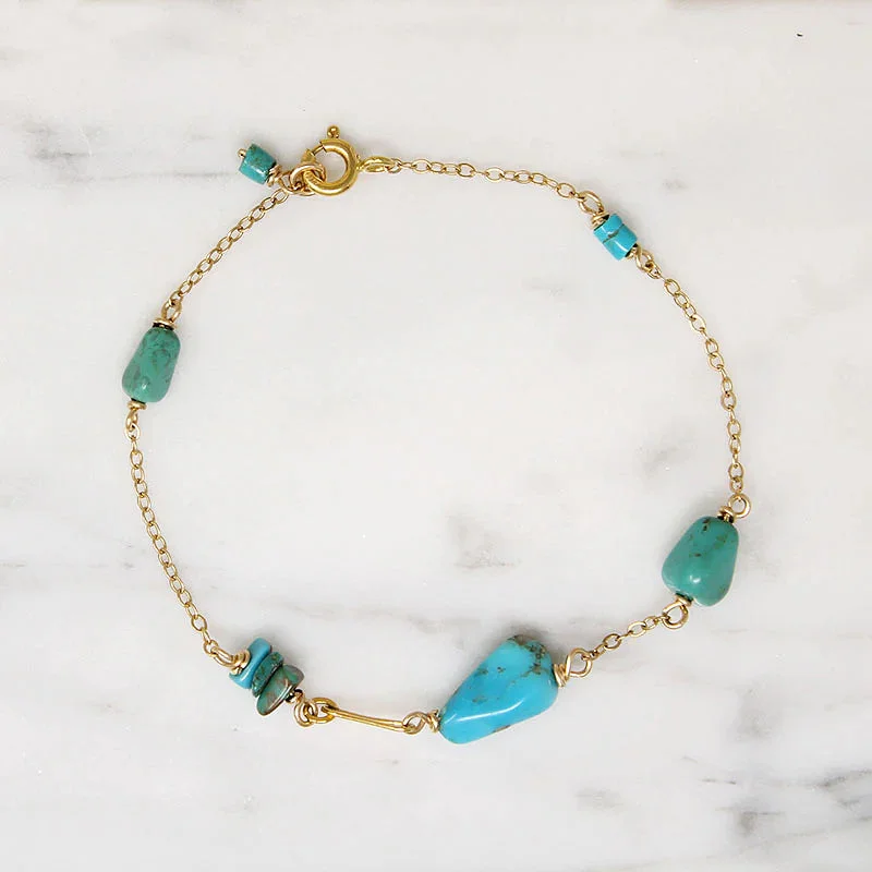 Turquoise Bead & Gold Filled Chain Bracelet by Brin