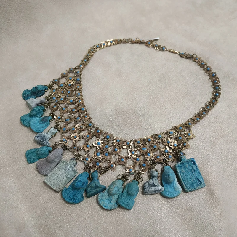 Egyptian Revival Charm Necklace Turquoise