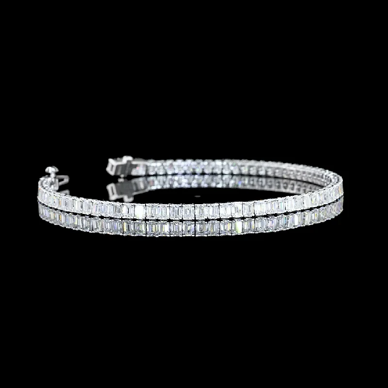 14K White Gold Lab Grown Diamond Emerald Tennis Bracelet BC1023