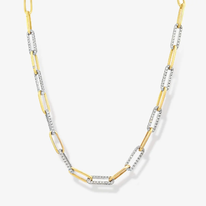 9 Pave Diamond Paper Clip Link Necklace