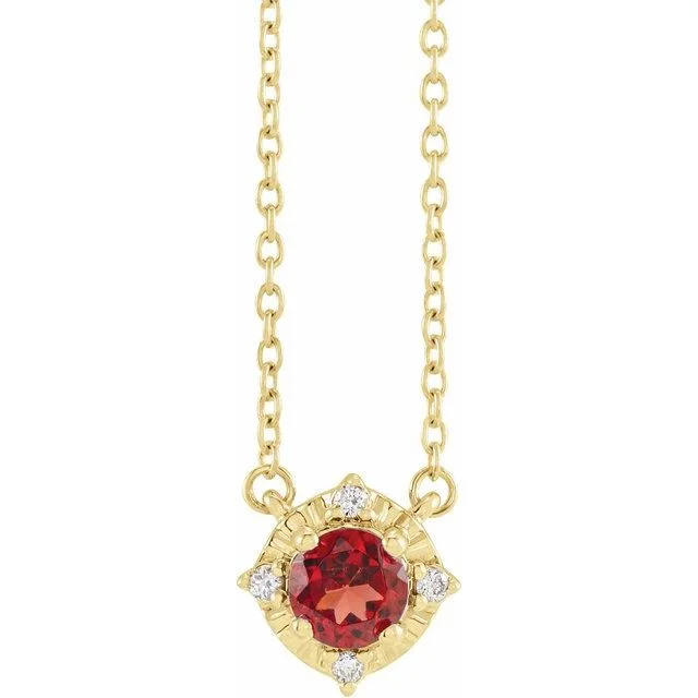 Sterling Silver or 14k Gold Gemstone and .04 CTW Diamond Halo-Style 18" Necklaces