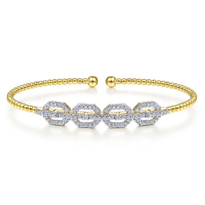 Gabriel & Co. - BG4229-62Y45JJ - 14K Yellow Gold Bujukan Bead Cuff Bracelet with Diamond Pavâ€š Links