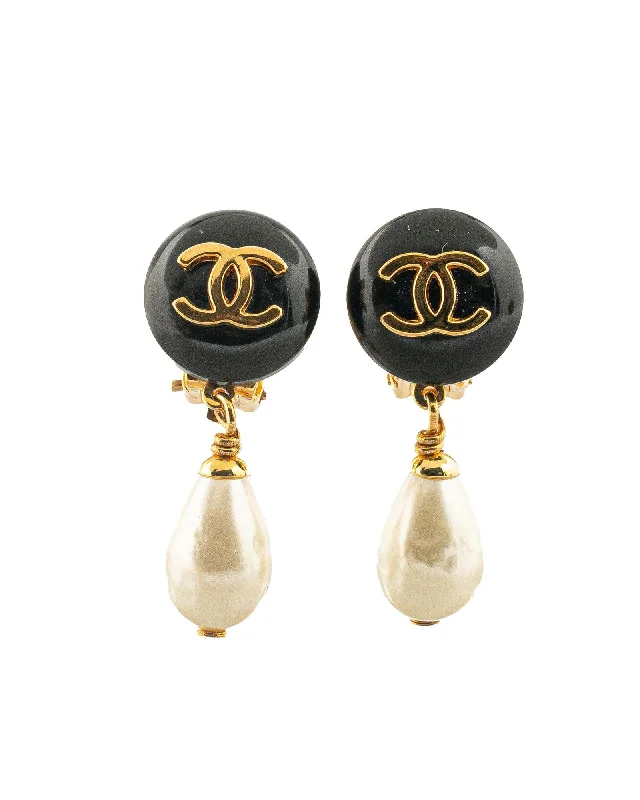 Gold Plated Faux Pearl Drop Clip On Earrings