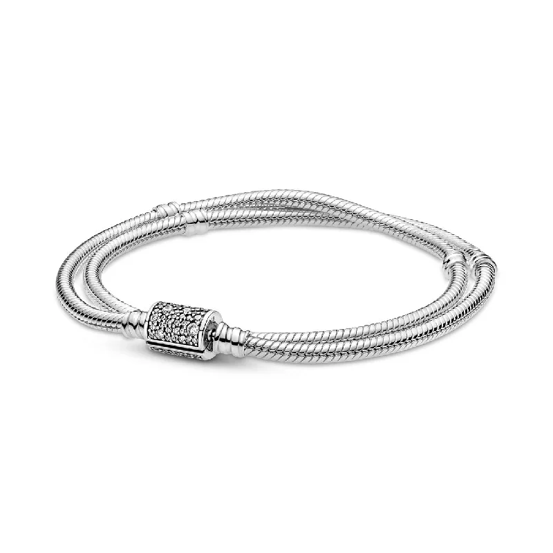 Double snake chain sterling silver bracelet