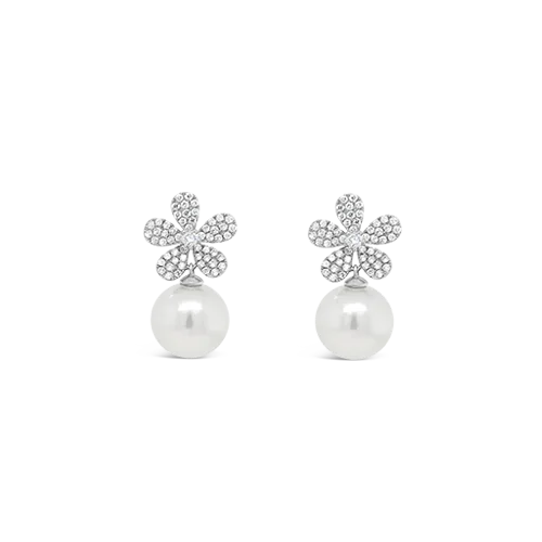 Pearl & Diamond Flower Earrings