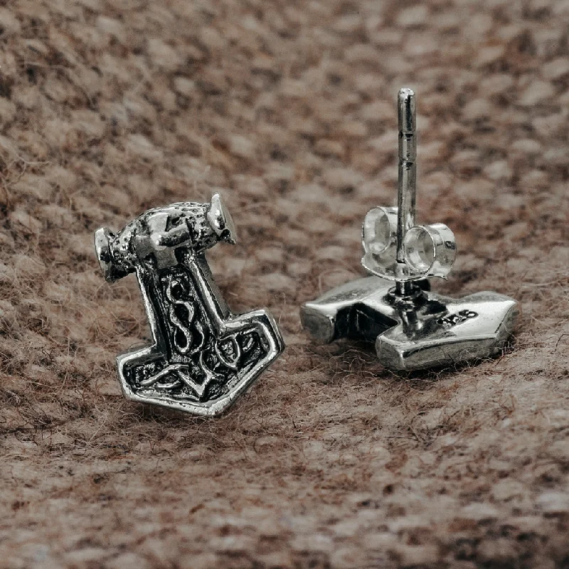 Mjolnir Earrings, Silver