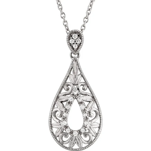 Sterling Silver 1/10 CTW Diamond 18" Teardrop Filigree Necklace