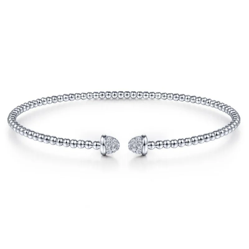 Gabriel & Co. - BG4248-62W45JJ - 14K White Gold Bujukan Bead Cuff Bracelet with Diamond Pavâ€š Caps