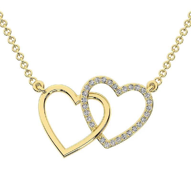 10K Yellow Gold 1/10 CTW Diamond Interlinked Heart 17" Necklace