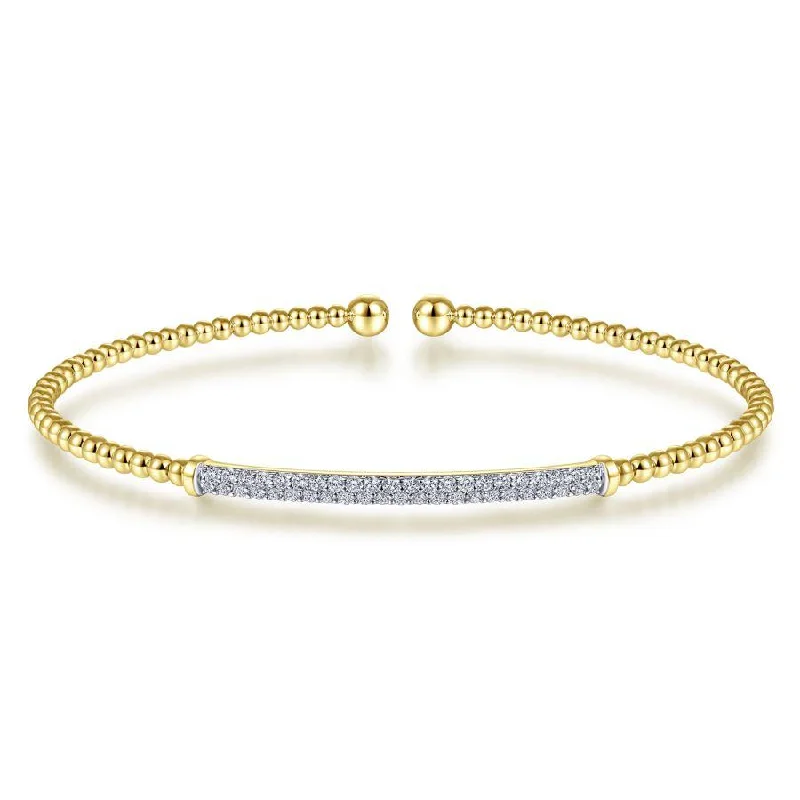 Gabriel & Co. - BG4262-62Y45JJ - 14K Yellow Gold Bujukan Split Cuff Bracelet with Diamond Pavâ€š Bar