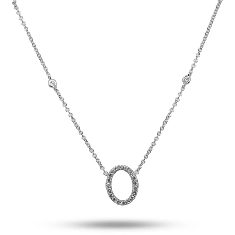 14k White Gold Perfect Oval Diamond Pendant Necklace