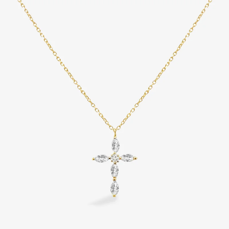 Marquise Diamond Pinpoint Cross Necklace