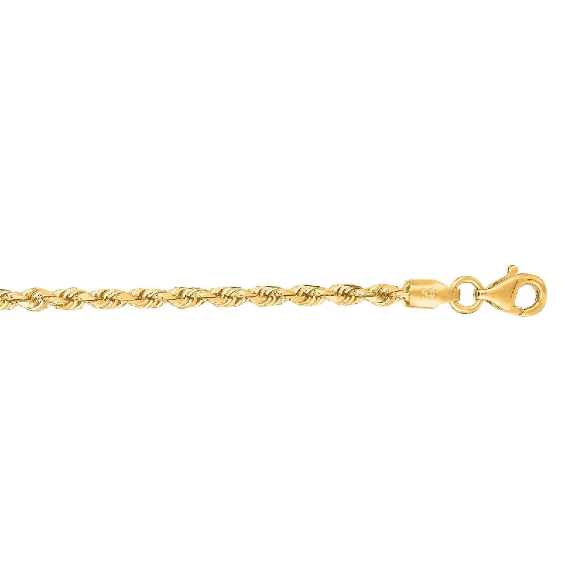 10K Yellow Gold 7 inch 2.50mm Diamond Cut Rope Chain Bracelet 018ROY-07