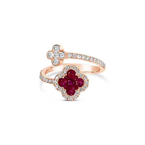 Ruby & Diamond Clover Bypass Ring