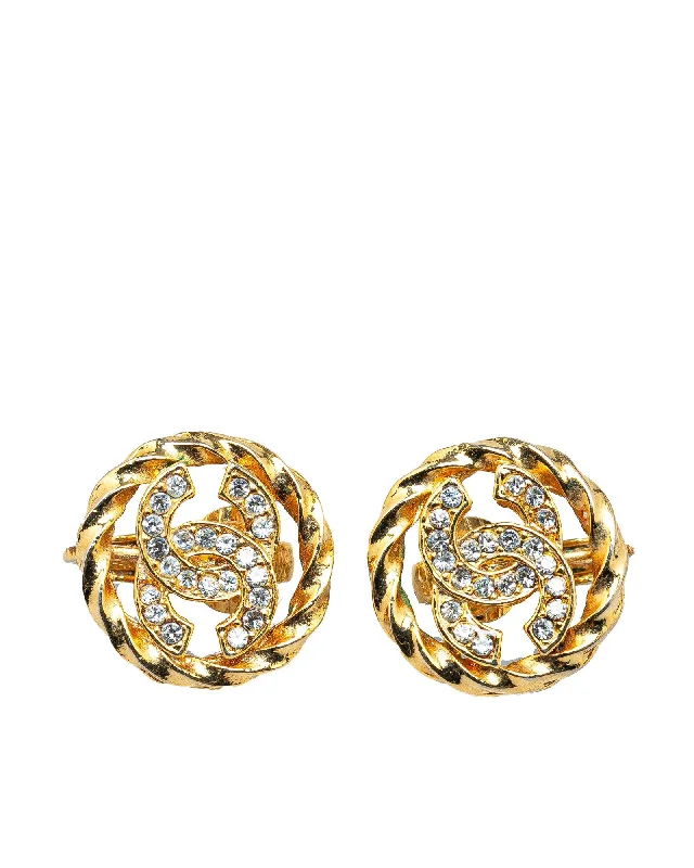 Gold Plated Rhinestone Clip-On Earrings