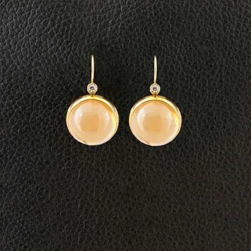 Cabochon Cognac Quartz & Diamond Earrings