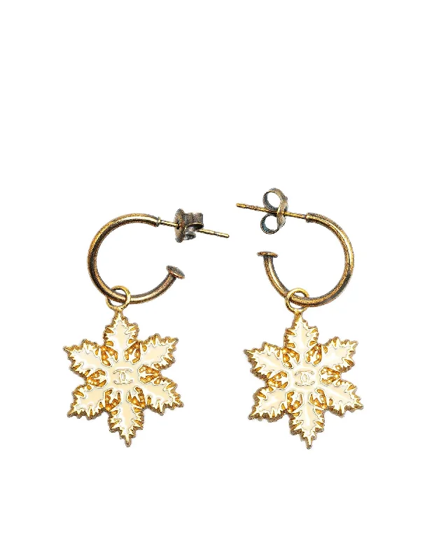 Gold Plated Snowflakes Hoop Earrings with Push Back Closure