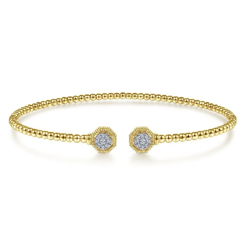 Gabriel & Co. - BG4261-62Y45JJ - 14K Yellow Gold Bujukan Split Cuff Bracelet with Diamond Pavâ€š Hexagon Caps