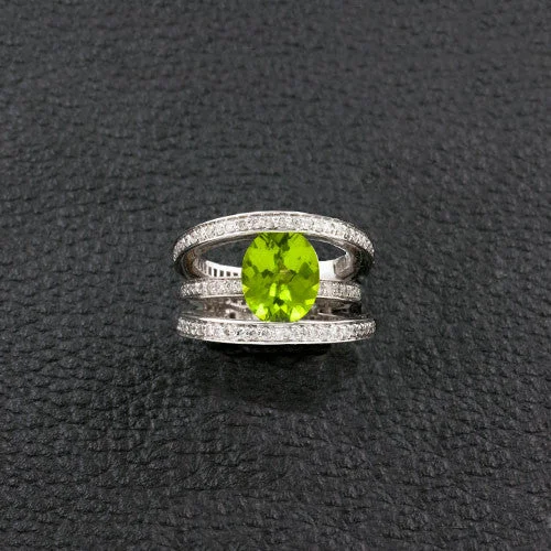 Peridot & Triple Diamond Band Ring