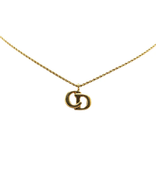 Gold Plated CD Logo Pendant Necklace with Spring Ring Closure