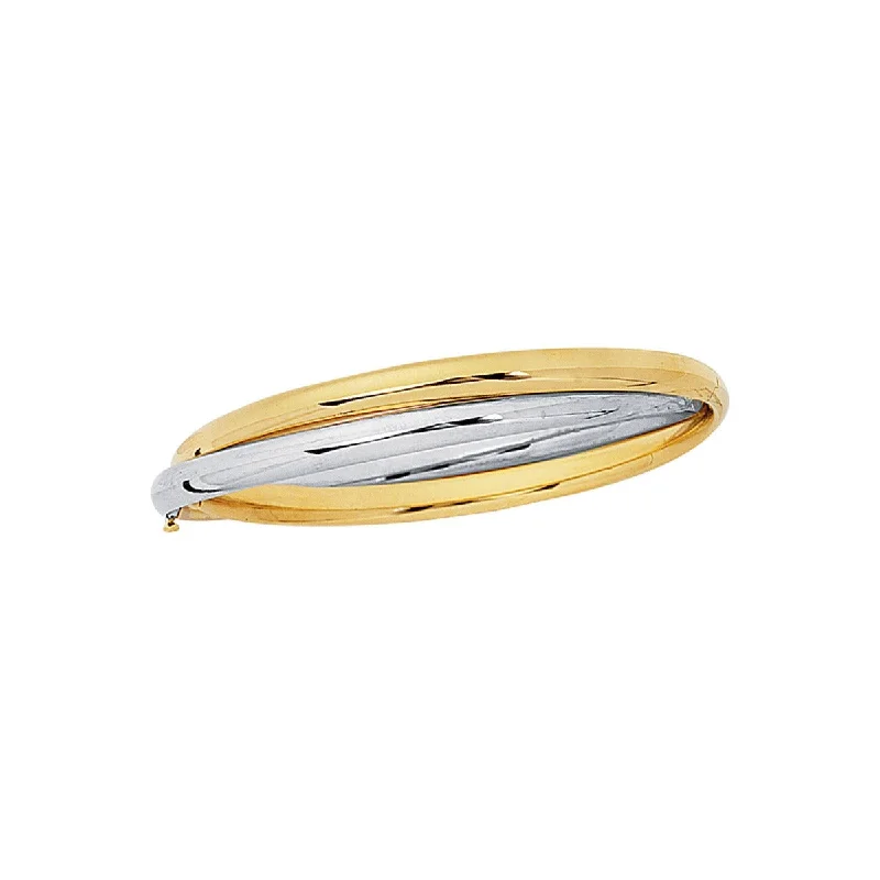 14kt 7" Yellow+White Gold Shiny Fancy Double Two Tone Bangle with Clasp BG124-07