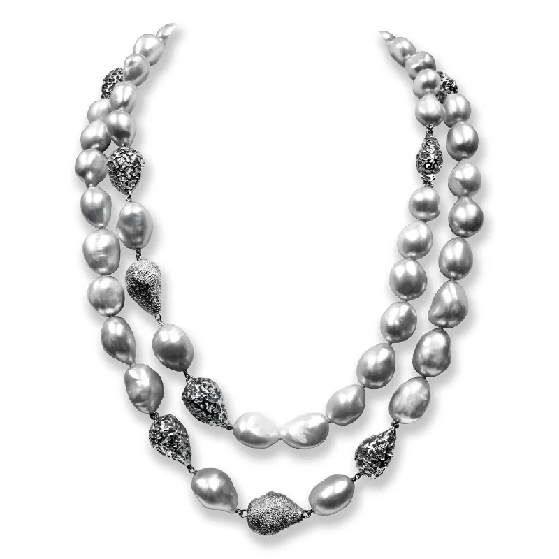 Silver Meteorite Necklace with Light Grey Pearls