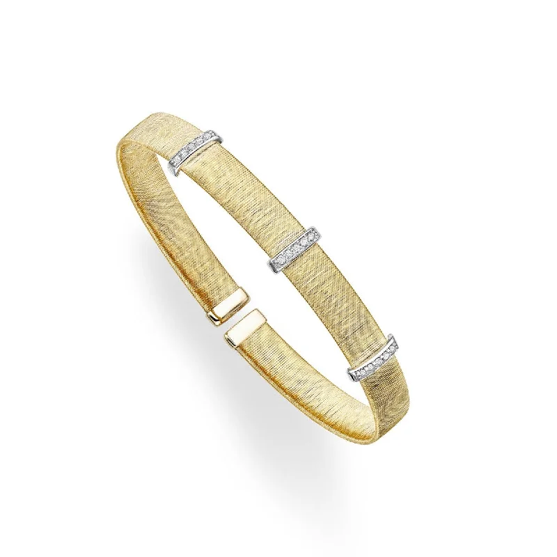 14kt Yellow Gold Italian Silk .15ct Diamond Triple Bar Bangle BG2237