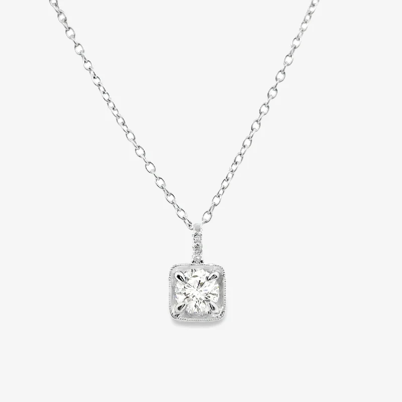 Solitaire 0.81CT Round Diamond Necklace