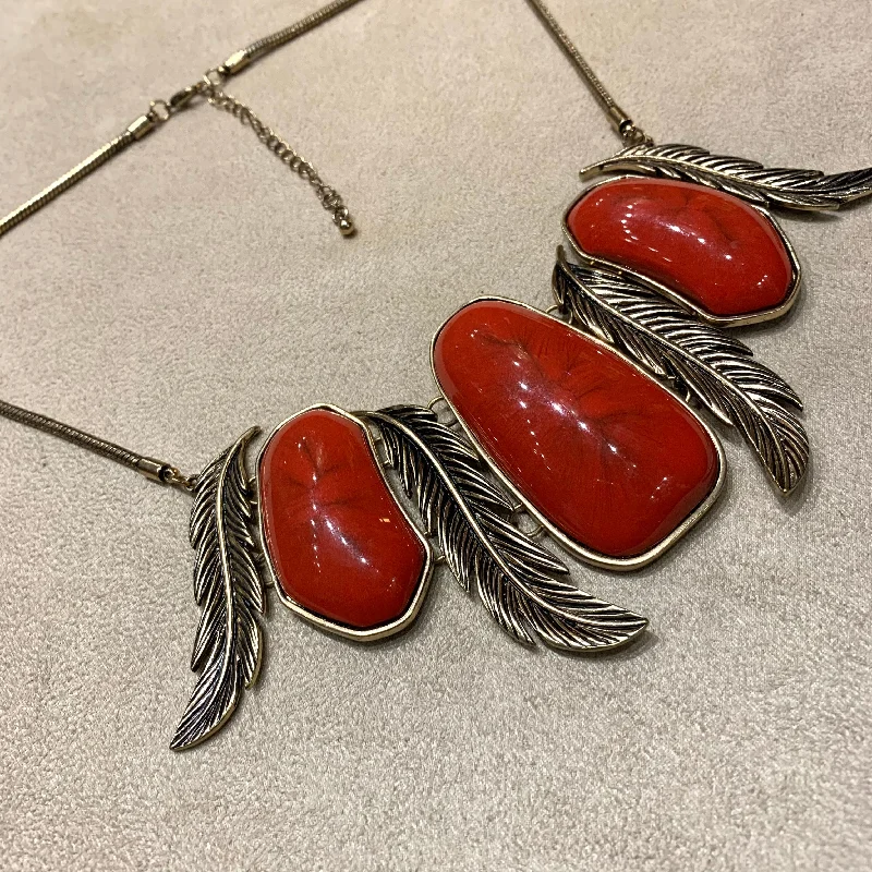 Red Feather Statement Necklace