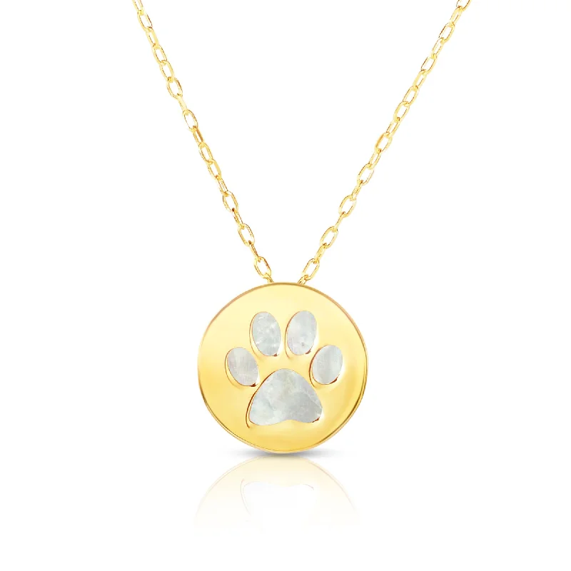 14K Gold Paw Print Mother of Pearl Necklace