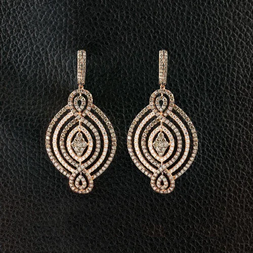 Brown & White Diamond Dangle Earrings