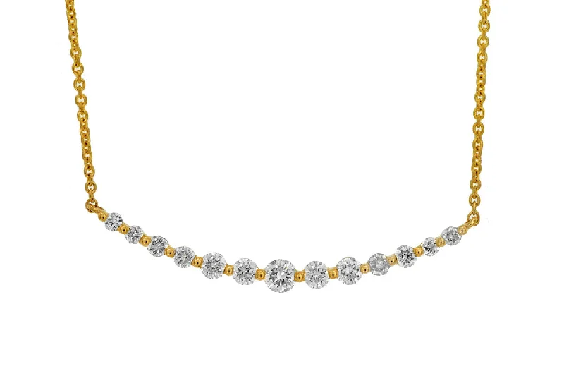 14K Yellow Gold Curved Bar Diamond Necklace