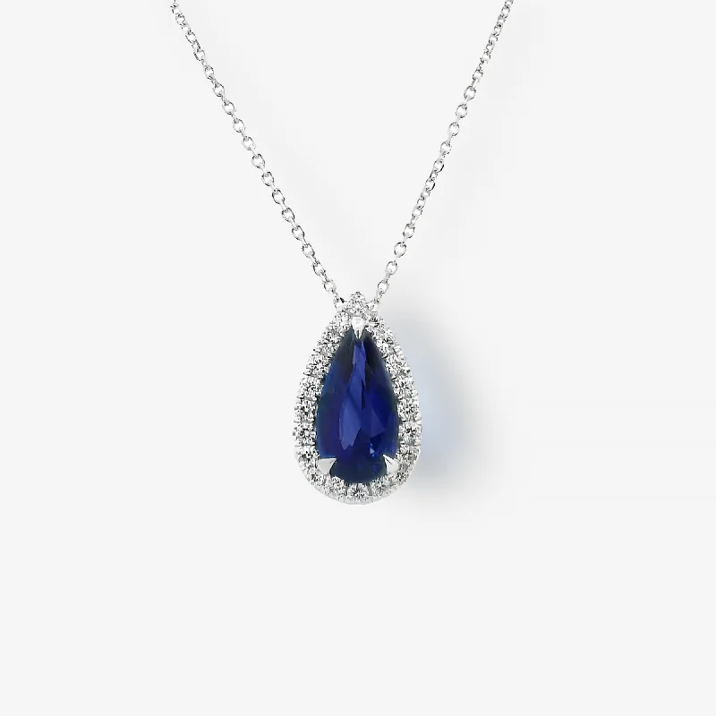 3.03CT Pear Shaped Sapphire & Diamond Halo Necklace