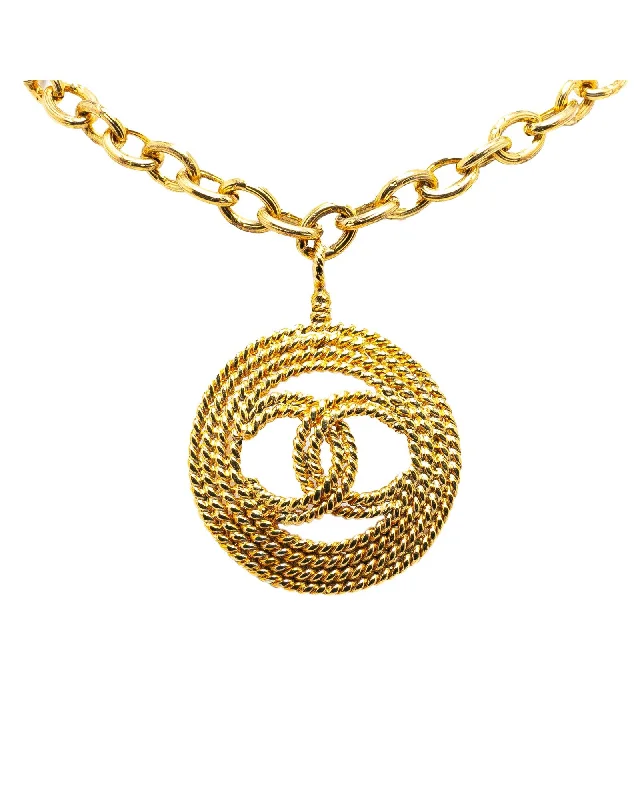 Gold Plated Round Pendant Necklace with Spring Ring Closure