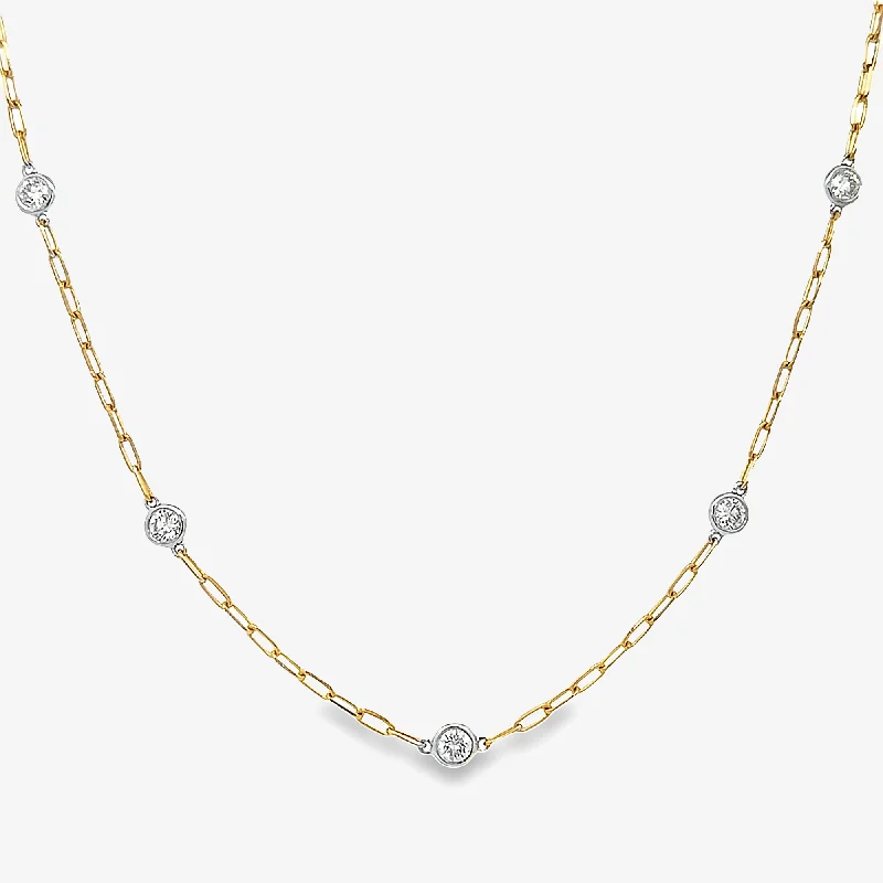 Paper Clip 1.40CT 10 Diamonds By The Yard Two Tone Necklace