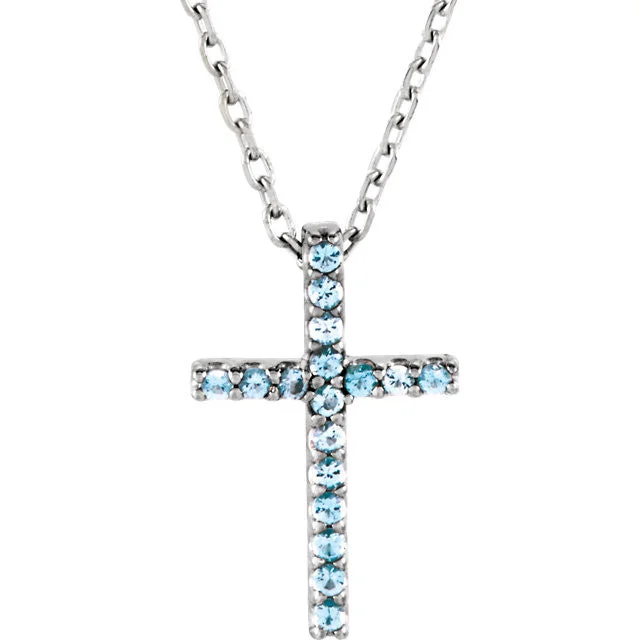 14K Gold Genuine Gemstone Petite Cross 16" Necklaces