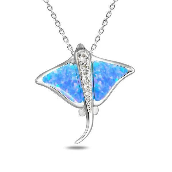 Sterling Silver Opal Eagle Ray Pendant Necklace by Alamea