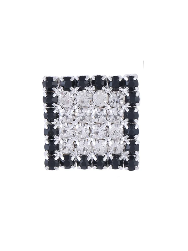 Square Shape Black And Silver Diamond Pin Brooch