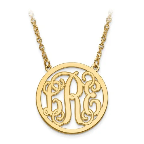 Sterling Silver Monogram with Etched Outline Station Pendant Necklace