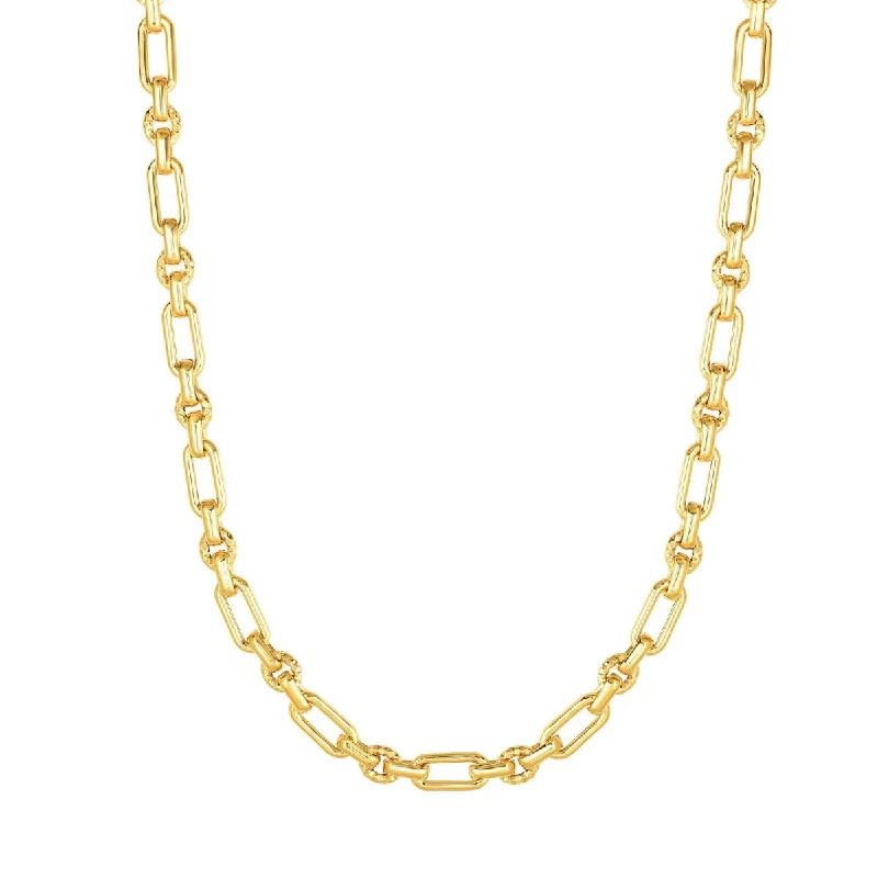 14kt Gold 18" Yellow Finish 6.3mm Shiny+Diamond Cut Oval Fancy Link Necklace with Lobster Clasp NCK4764-18