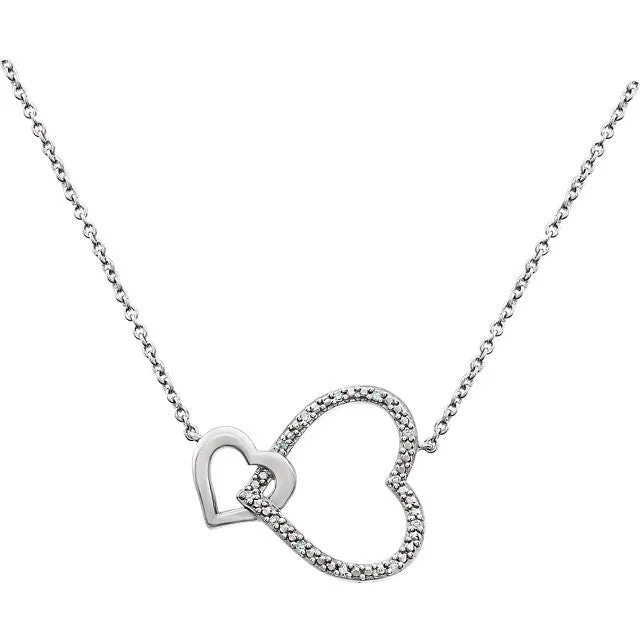 Sterling Silver .03 CTW Diamond Interlocking Heart 18" Necklace