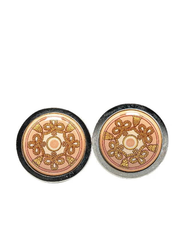 Enamel Cloisonne Clip-On Earrings with Palladium Hardware