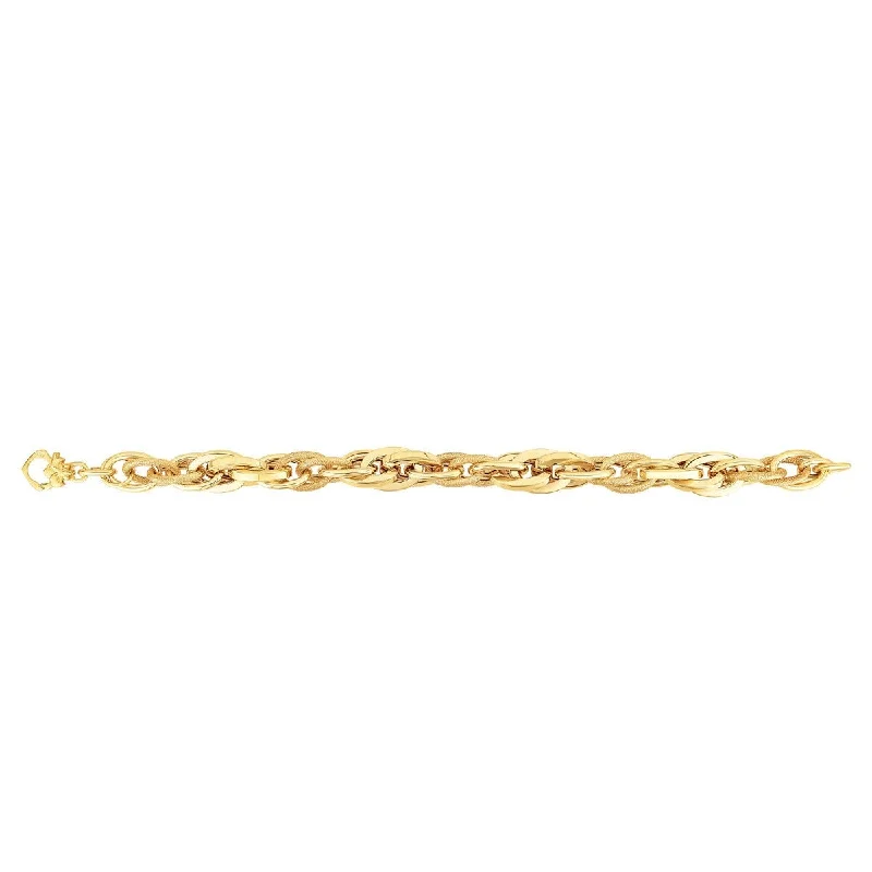 14kt 8" Yellow Gold Shiny Square Tube Multi Oval Link+Textured Oval Link Bracelet with Lobster Clasp AUF1014-08