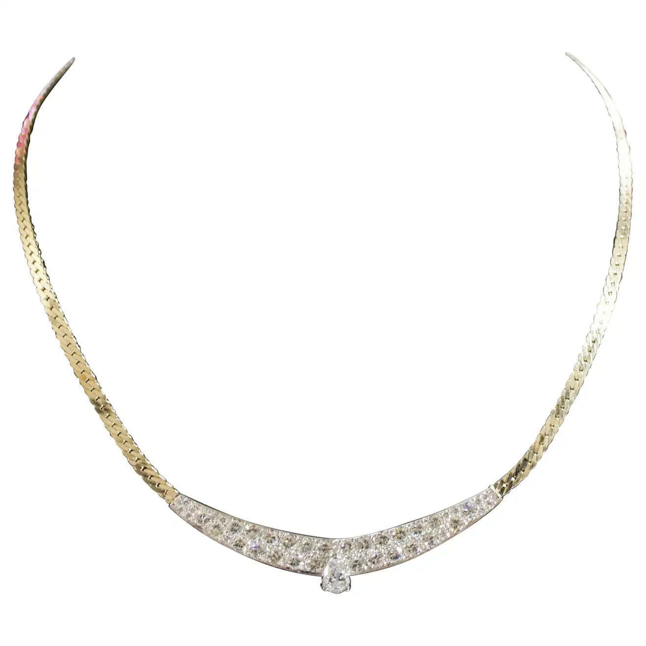 Classic Diamond Necklace in White and Yellow Gold Circa 1960's