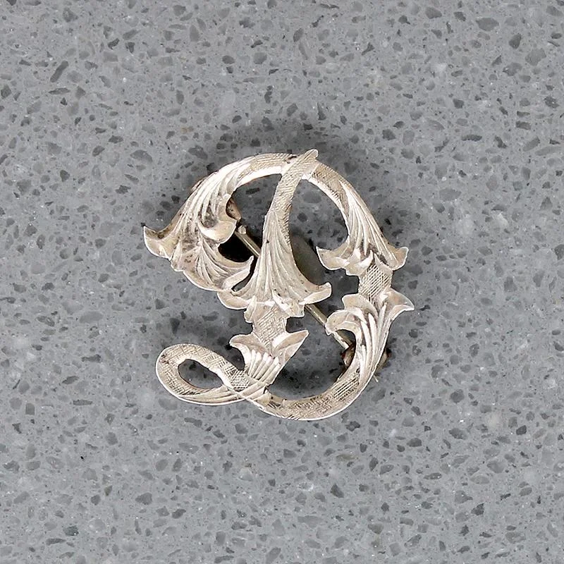 Ornate Engraved Sterling "D" Brooch