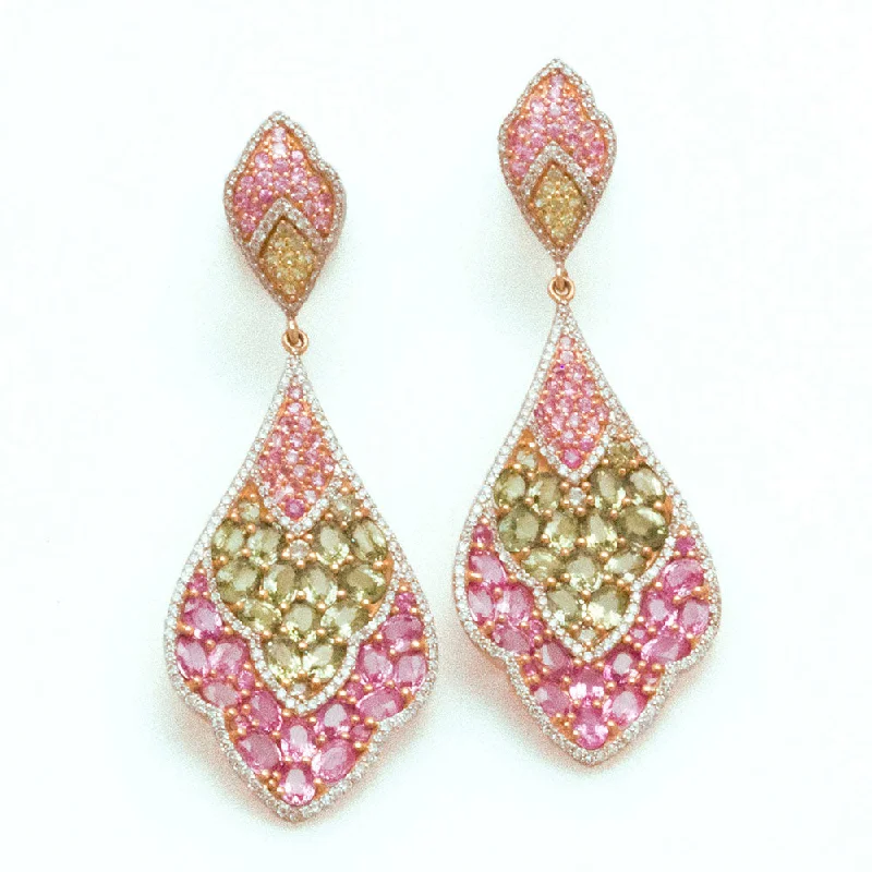 Pink & Green Sapphire Drop Earring