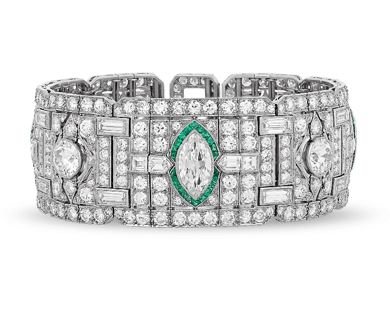 Art Deco Diamond and Emerald Bracelet