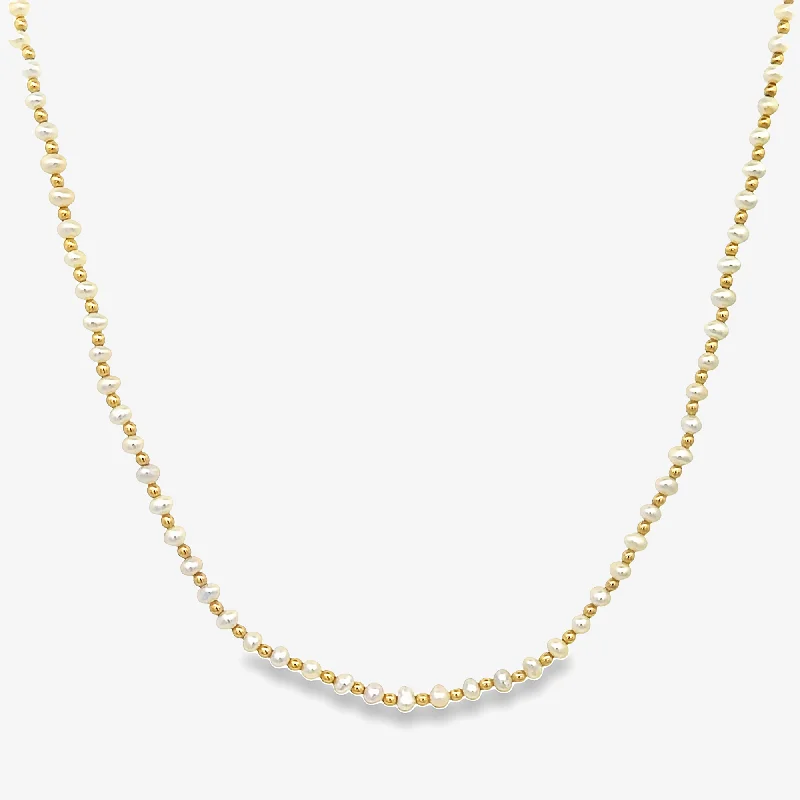 3-3.5MM Pearl & Gold Bead Necklace